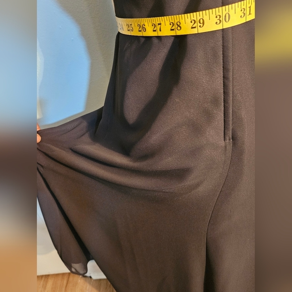 Black Strapless Dress. Satin Waist. Asymmetrical Hemline. Size Small - Picture 5 of 8